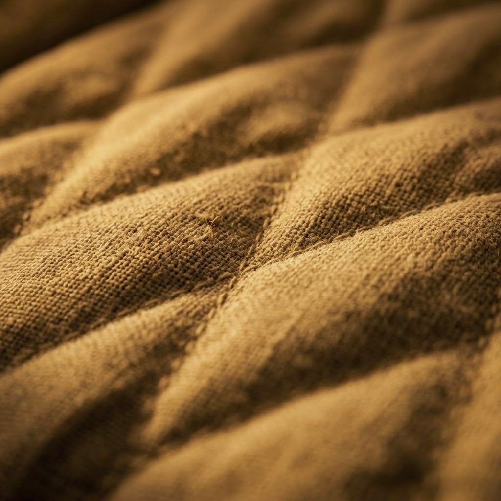Abbraccio Nookrest quilted footrest, close detail of the diamond-stitched linen-weave upholstery